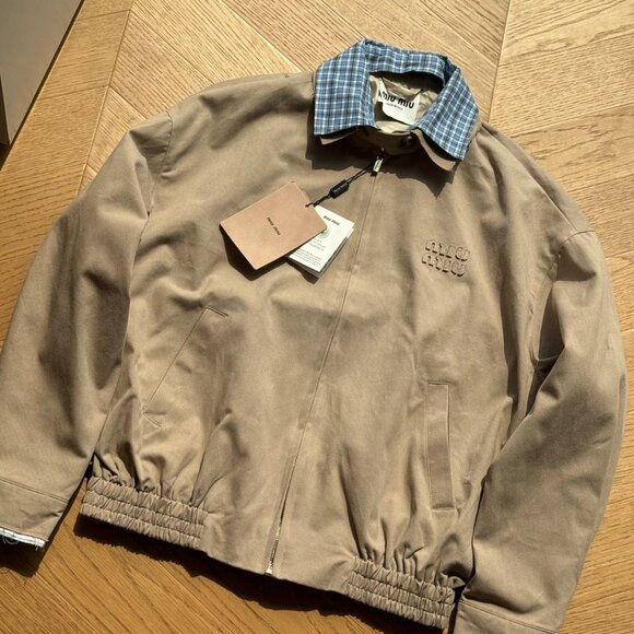 Miu Miu Jackets & Blazers - Miu Miu Women's Casual Zip-Collar Faux Two-Piece Jacket — Beige